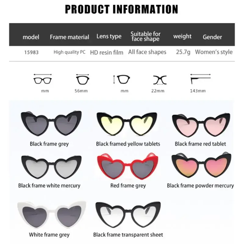 Heart-shaped Sunglasses for Women Fashionable Love Rider Glass Cycling Glasses