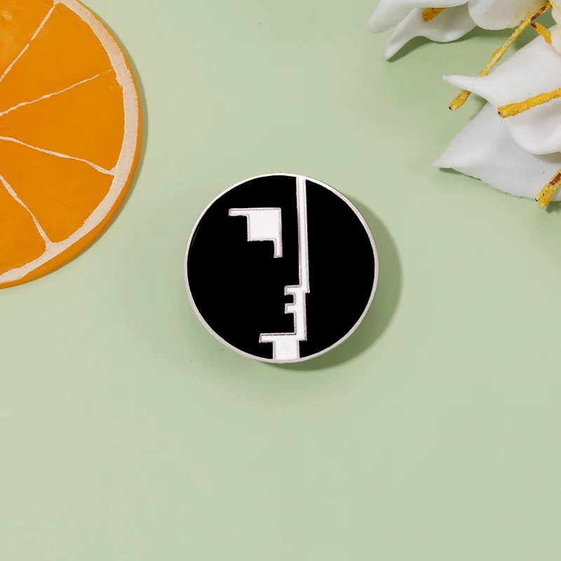 Portrait Enamel Pin Badge Brooch Black White Round Character Metal Lapel Pin Sweater Hat Jewelry Gift Accessories for Friends