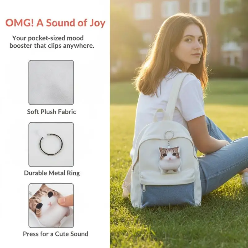 [New] Portable OMG Cat Squeeze Talking Cat Voice Keychain Plush Stress Relief With Sound Funny Bag Pendant Gift