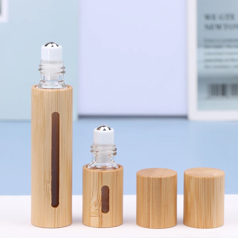 3/5/10ml Bamboo Roll On Bottle Wood Roller Bottle Essential Oil Lip Gloss Refillable Tube Empty Jar Glass Bottle Perfume 1PC