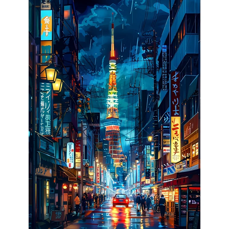 500/1000/1200/2000PCS Puzzles for Adults Colorful Tokyo Tower on Rainy Night,Jigsaw Puzzles Brain Games Gifts Home Decor
