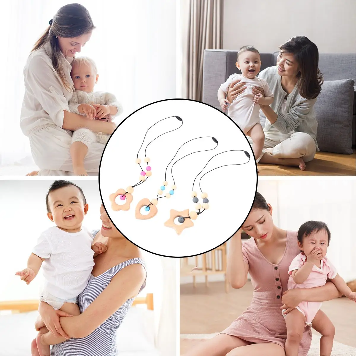 

3 Pcs Silicone Bead Molar Necklace Necklaces Teether Wooden Teething Silica Gel Baby Beads Chain Pendant