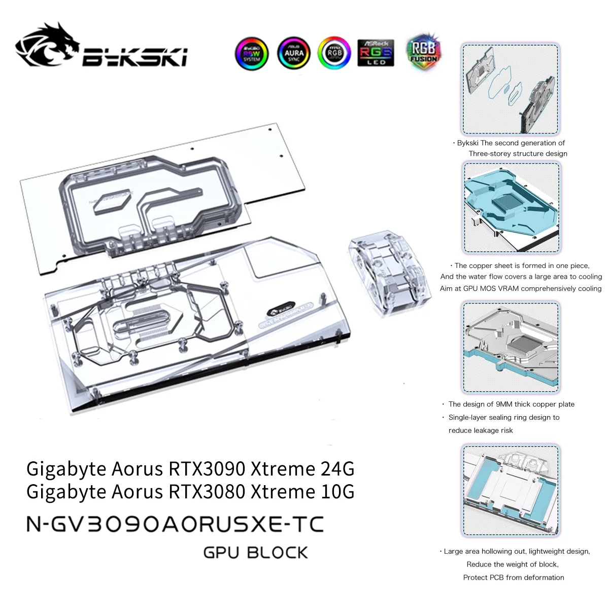 

Bykski GPU Water Cooling Block With Active Waterway Backplane Cooler For Gigabyte Aorus RTX 3090 3080 Xtreme N-GV3090AORUSXE-TC