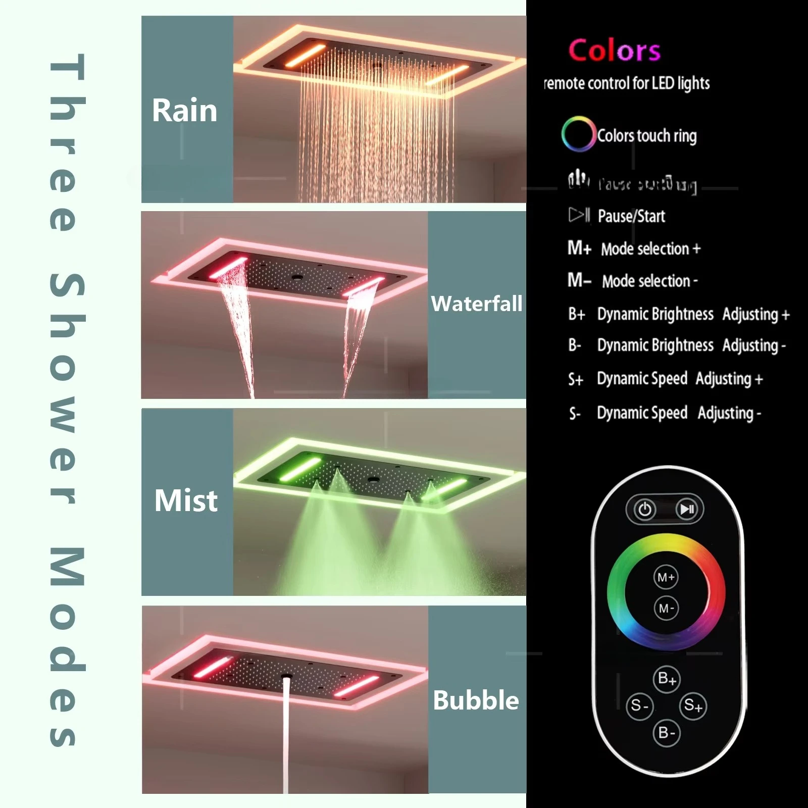 Luxurious LED Lighting Shower System Hot and Cold Shower Faucet Bathroom 28*15inch LED Shower Head Set With Massage Body Jet
