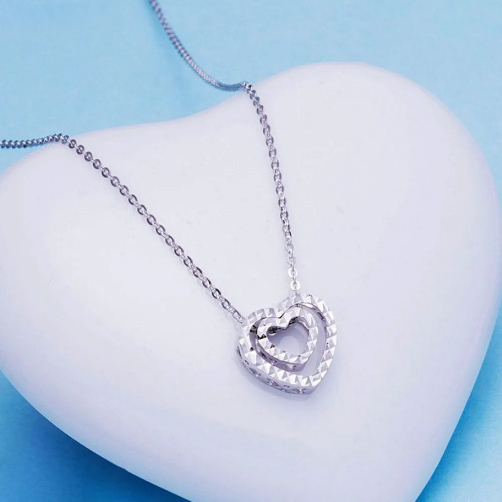 

Real Pure Platinum 950 Chain Women Lucky Hollow Double Heart O Link Necklace 3.95g/42+2cm