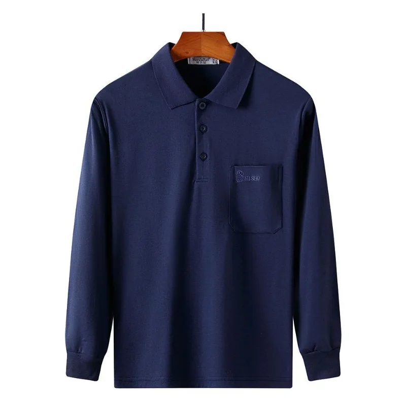 Men's Lapel Long Sleeve Polo Shirt Casual Loose Versatile Top For Middle Aged