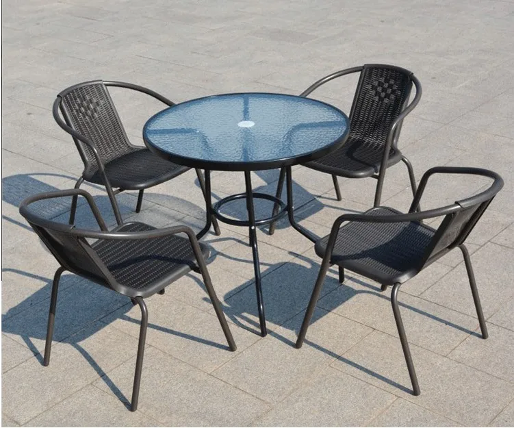 Outdoor rattan tables and chairs imitation rattan chairs courtyard wrought iron coffee milk tea shop table and chair umbrella se