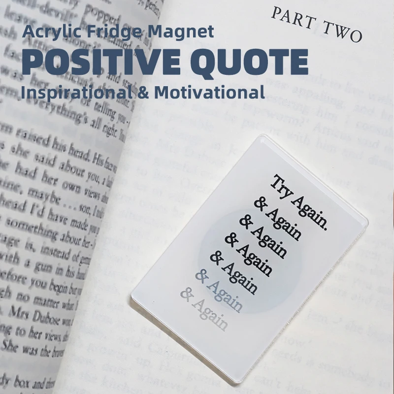Never Give Up Quote Fridge Magnet Acrylic Try Again 40 x 60mm Inspirational Refrigerator Magnets Positive Affirmation Home Decor