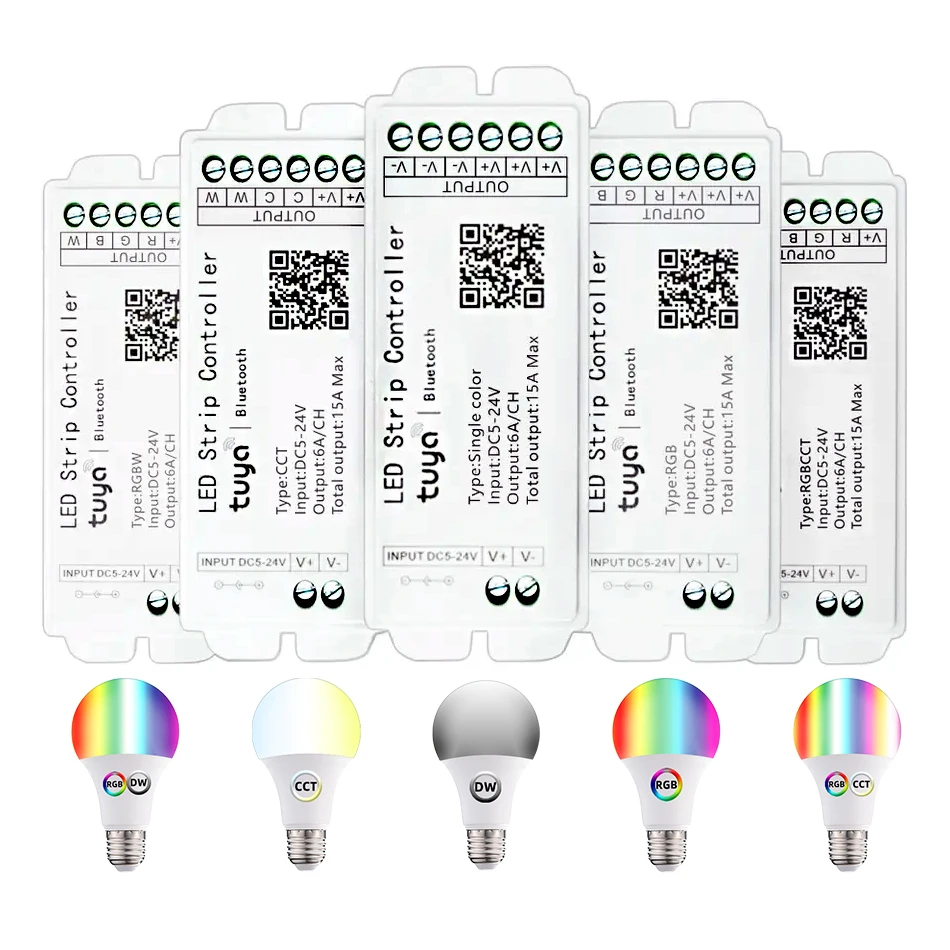 Tuya LED Bluetooth Controller DC 5V 12V 24V 15A DIM Single / Dual Color RGB RGBW RGBCCT COB Strip Lights Smart APP Dimmer 1-5CH