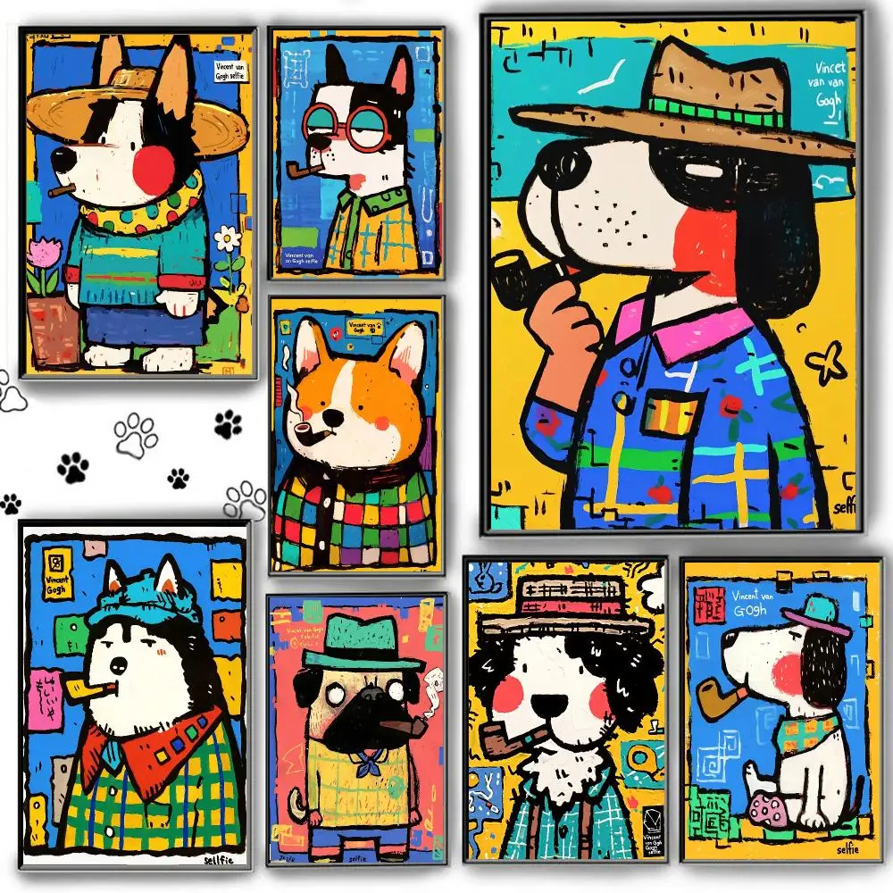 Funny Van Gogh Dog Poster Peel And Stick Matte PVC Self Adhesive Removable Waterproof Frameless Bedroom Living Room Decor