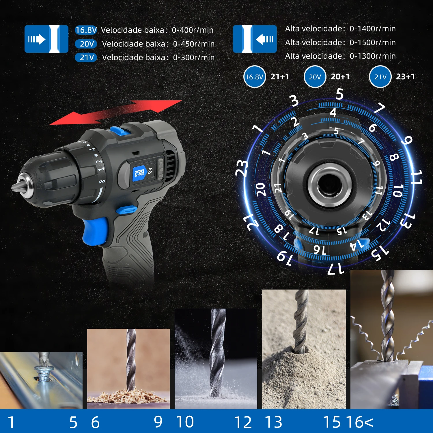 Brushless Electric Drill Cordless Screwdriver 16.8V/21V/20V, 35/40/45 Nm Li-ion Battery Power Driver  By PROSTORMER