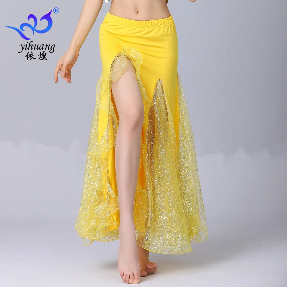 1pcs/lot woman belly dancing sequin skirt lady split performance dancing skirt