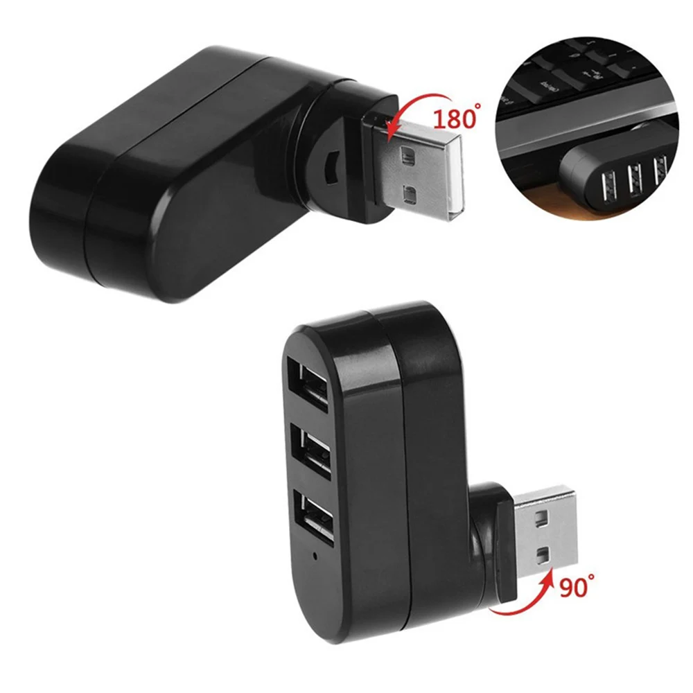 Expansão USB 2.0 para notebook Hub giratório USB 3 portas divisor adaptador Mini