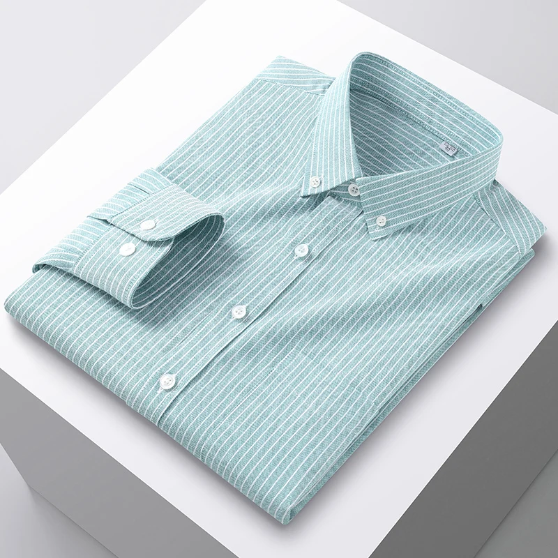 

Мужские рубашки-оксфорды из 100% хлопка, весна-осень, с длинным рукавом, базовые повседневные однотонные полосатые рубашки на пуговицах, деловые деловые формальные плюс 5XL