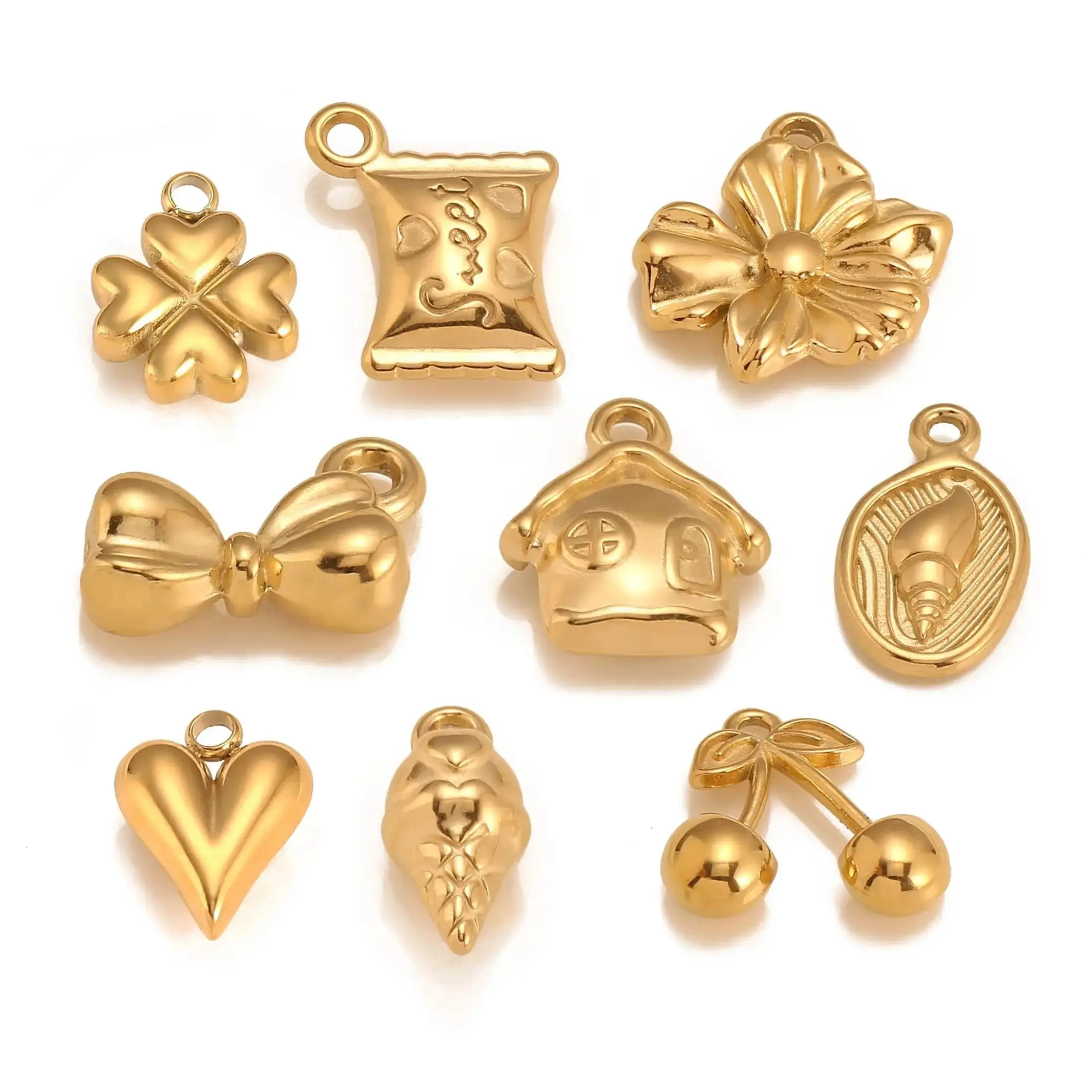 3Pcs Conch Shell/Sunflower/Balloon Heart/Sweet Candy Charm No Fade Exquisite Stainless Steel Pendant DIY Necklace Jewelry Making