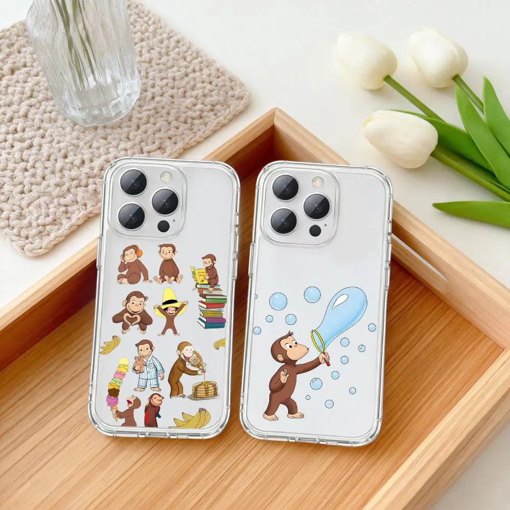 

C-Curious G-George M-Monkey Phone Case For iPhone17p,16,15,14,13Pro Max,us,Soft Silicone Transparent Cover