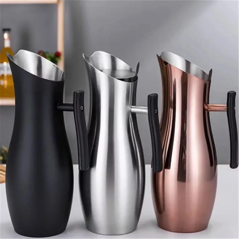 304 Stainless Steel Cold Water Boiled Cup Pot Golden Gold Ice Cold Freeze Kettle Beer Jar Bar Fruit Juice Red Wine Divider