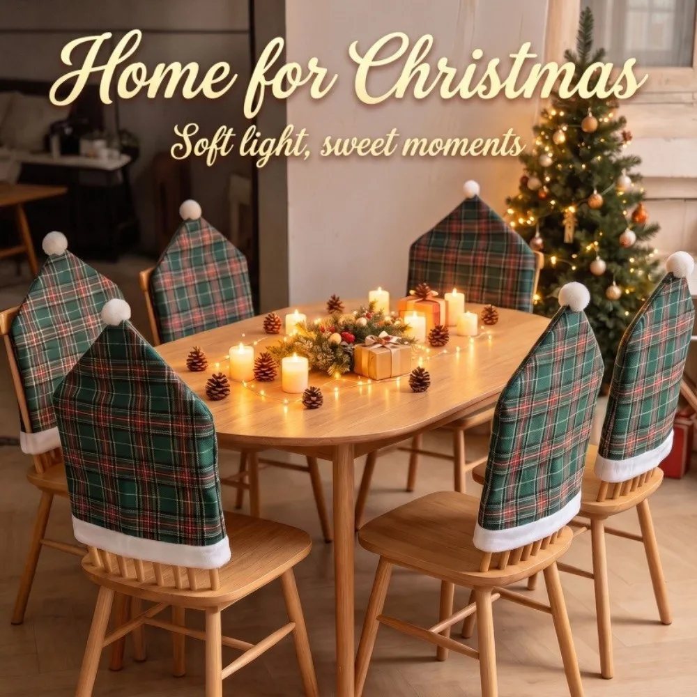 Santa Claus Christmas Chair Cover Snowman Stripe Grid Chair Protective Slipcover New Year Dining Chair Cover Xmas Party