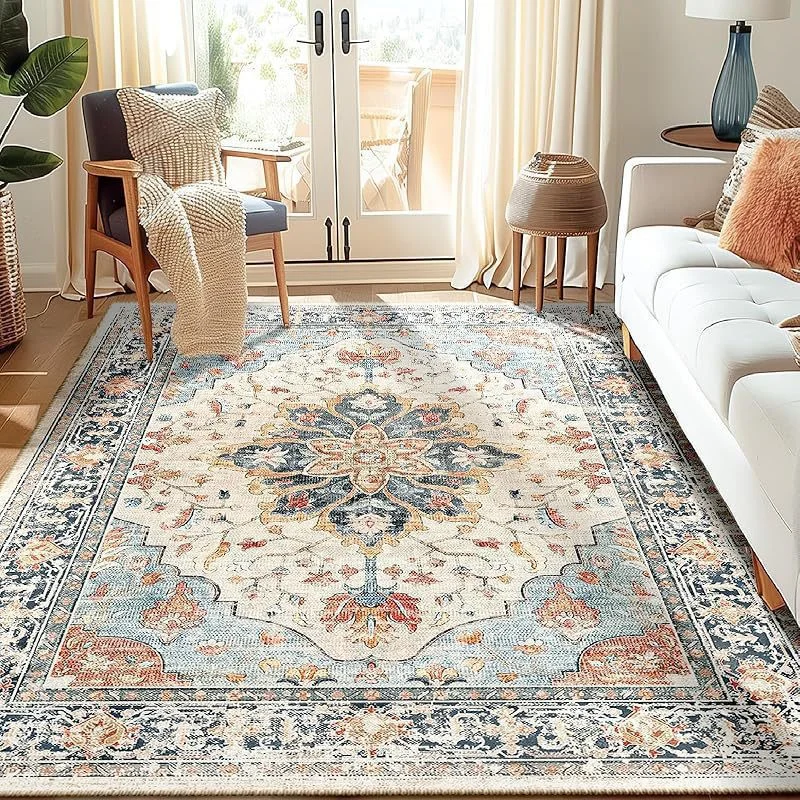 VIKAMA Gray Retro Medal Large Living Room Carpet, Soft Non Slip Floor Mat, Sofa Cushion, Bedroom Home Decoration
