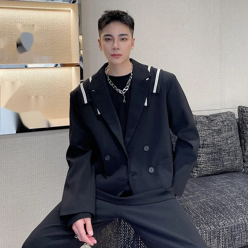 WVGA Spring Autumn New Man Tide High Street Dark Style Turn-Down Collar Long Sleeve Jacket Niche Chic Casual Short Blazer W21764
