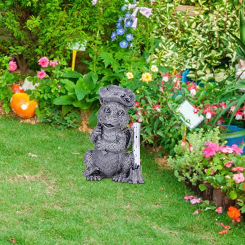 Resina dragão medidor de chuva ao ar livre estátua medidor nível água à prova dwaterproof água estátua dragão para decoração do jardim ornamento acessórios
