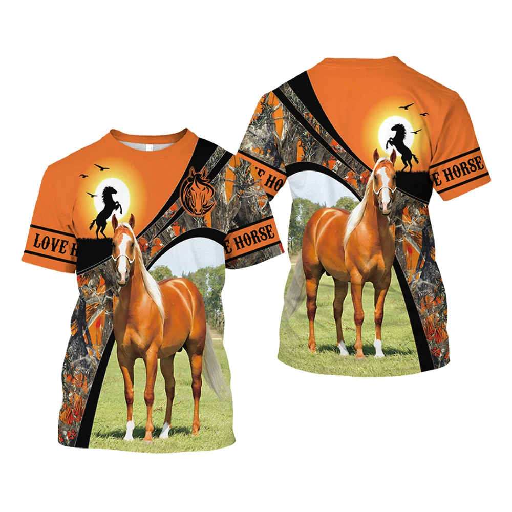 Summer Popular Love Horse Men's Clothing Crew Neck Short Sleeve 3D Printed Polyester Unisex T Shirt Regular Casual Streetwear