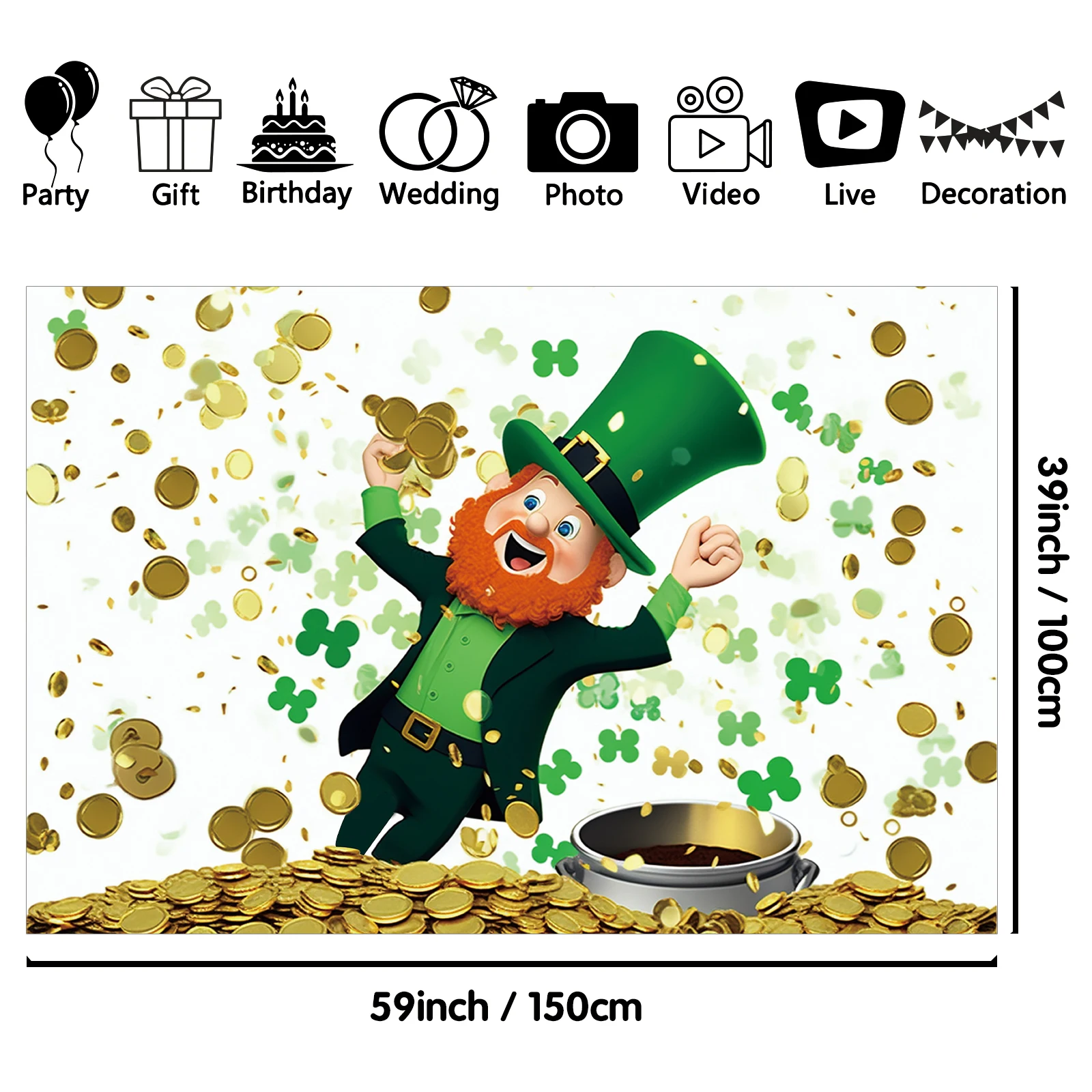 1PCS 100x150cm St. Patrick'S Day(1) Theme Backdrop,Photography Background,Used To Gifts,Activities Or Other Party Decoration