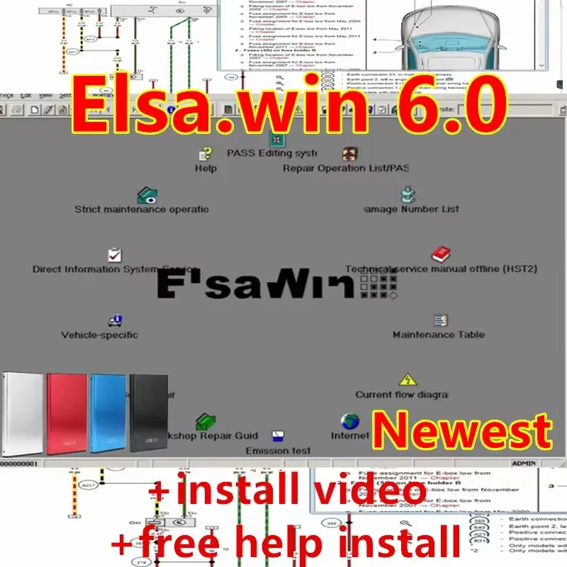 

2024 Hot ! ElsaWin 6.0 Auto Repair Software Work for V-W Audi Skoda Elsa Win + Nitro