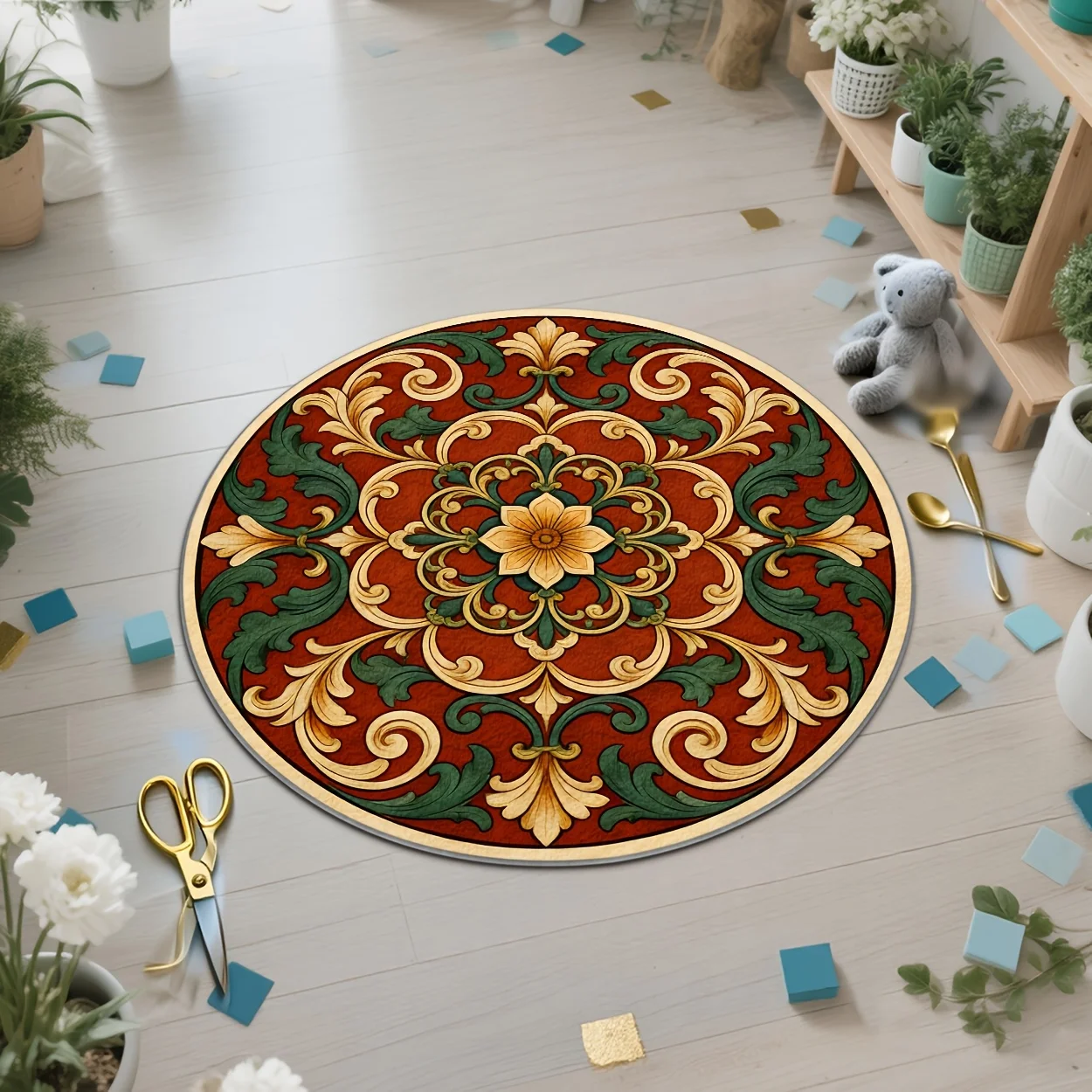 Contemporary Geometric Ray Motif Area Carpet Non Slip Round Doormat For Gym Dance Studio Supermarket Mall