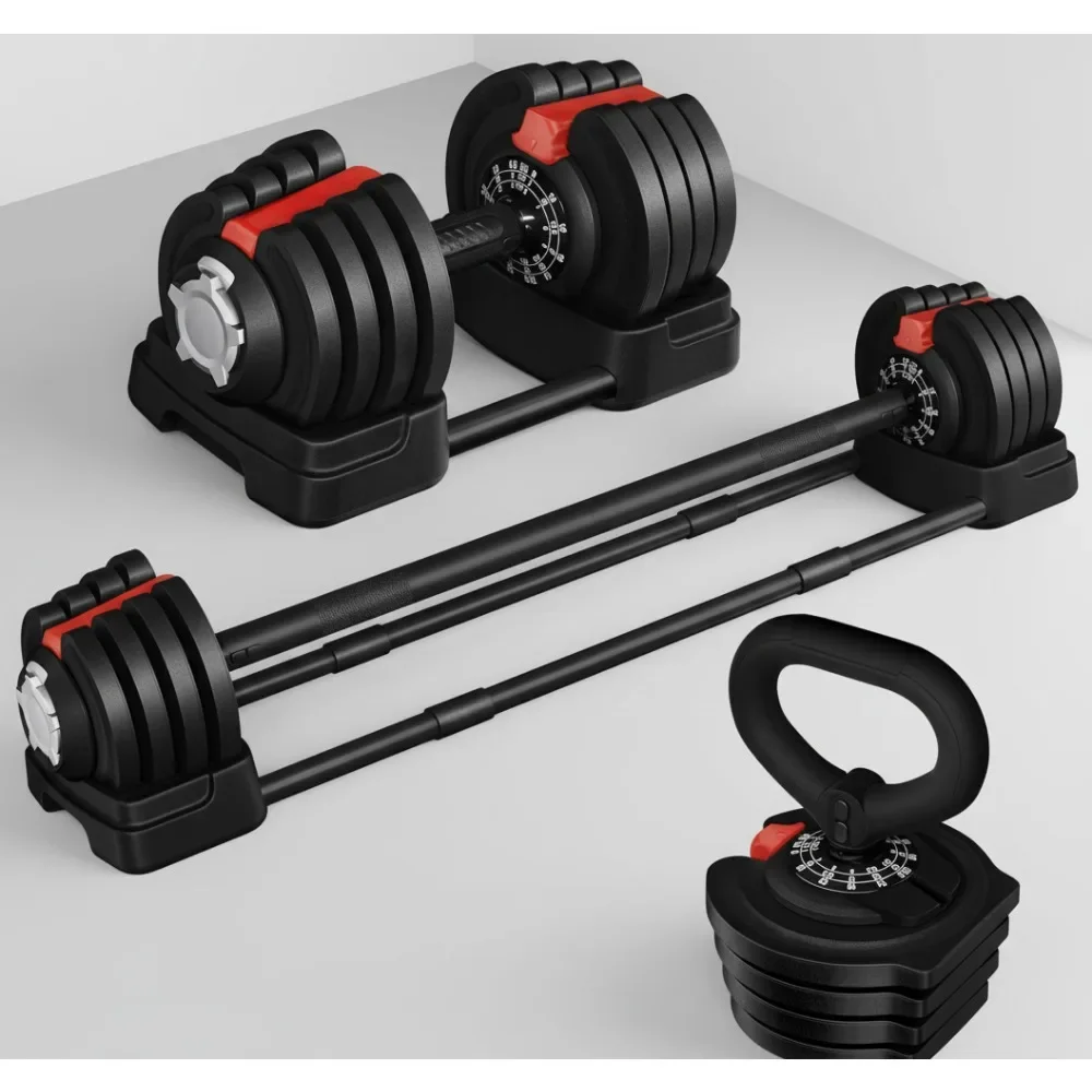 

Регулируемый набор гантелей 40 фунтов/52,5 фунта/90 фунтов, быстрая регулировка веса, свободные весы с подносом для мужчин и женщин, тренировки в домашнем спортзале