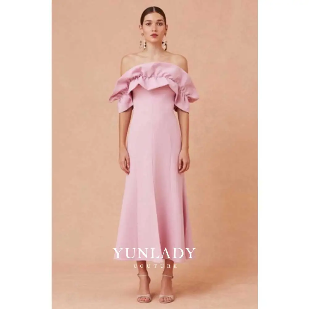 

YUNLAN Wedding Party Guest Dress Women Off Shoulder Long Ruffled Pleated Evening Ball Gown For Special Occasions Formal Dress