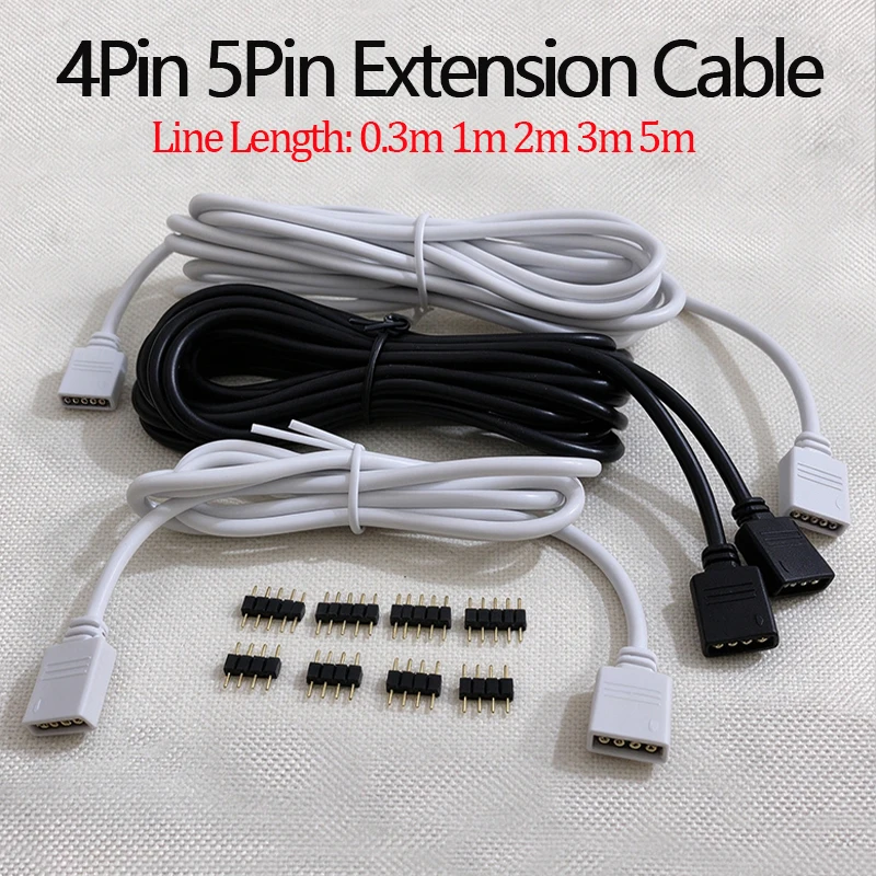 1PC 4PIN 5PIN Electronic Cable Extension Line 0.3-5m Female Connector With Pin Adapter For SMD5050 3528 RGB CCT LED Strip Light