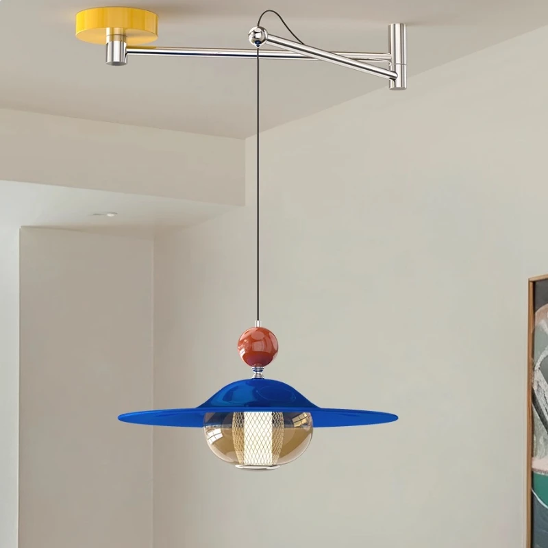 

Memphis Colorful Flying Saucer Pendant Lights LED Iron Art Swing Arm Glass Hanging Lamp Living Room Kitchen Restaurant Bedroom