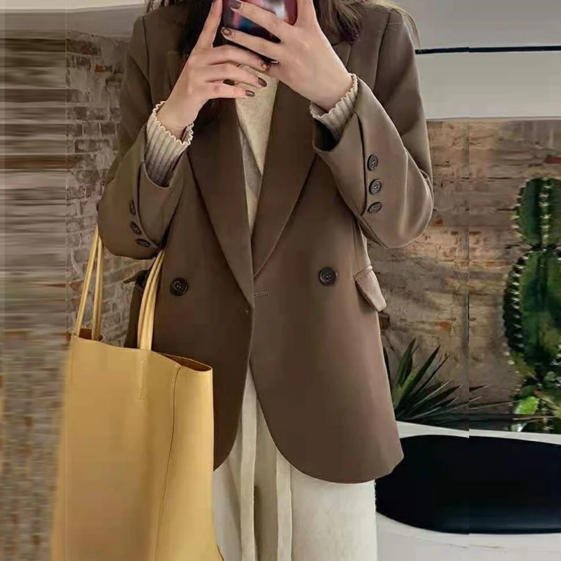 

2025 женский миниатюрный зеленый двубортный пиджак, весенне-осенний приталенный шикарный пиджак в уличном стиле