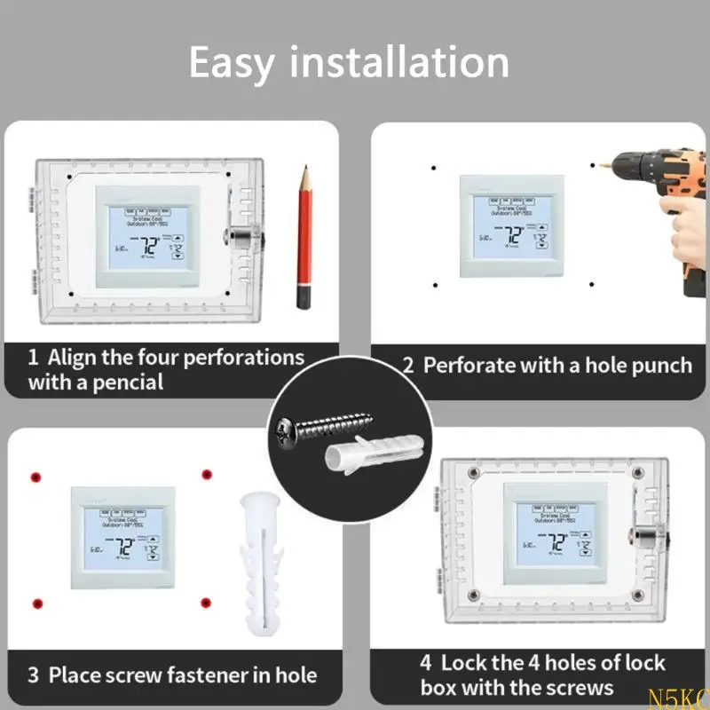 N5KC Thermostat Lock Box with Key Clear Thermostat Cover Guard Protective Cover