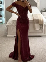 Sequin Long Dresses Women Sexy Off Shoulder Evening Dress Ladies Elegant Fashion Slash Neck Prom Female High Split Gown Vestidos 6