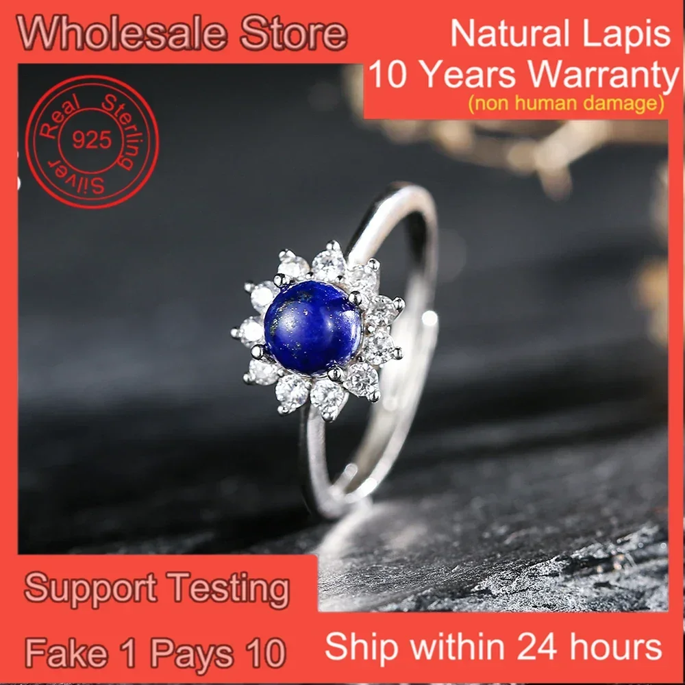 

Natural Lapis Lazuli Ring 925 Sterling Silver Wedding Band Royal Blue Protection Stone Boho Jewelry Party Anniversary Gifts