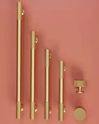 Solid Brass Art Deco Vertical Linear Kitchen Cabinet Handles Knurled Drawer T-bar Bedroom Wardrobes Long Furniture Door Pull