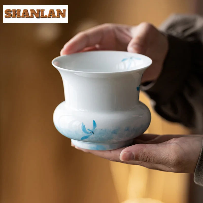 

360ml Hand-painted Butterfly Orchid Jianshui Antique Tea Wash Writing-brush Washer Tea Residue Barrel Chaxi Teaware Ornaments