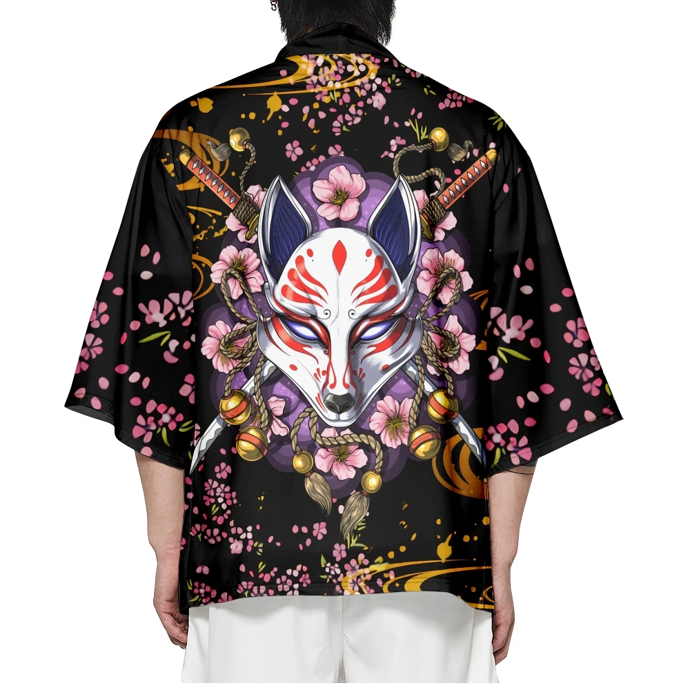 

Japanese Fashion Fox Samurai Sword Print Kimono Streetwear Cardigan Robe Harajuku Women Men Haori Yukata Plus Size 4XL 5XL 6XL