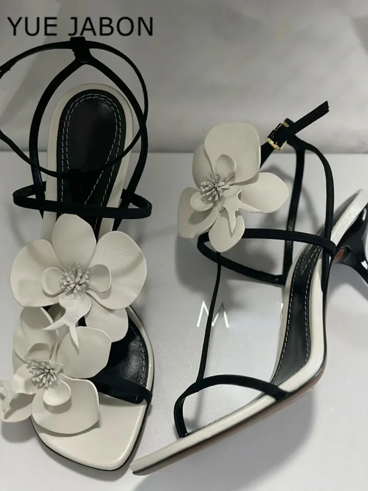 White Flower Luxury Designer High Heels Women Fashion Sandals Female Summer Slingback Sandals Women Party Dress Shoes Pumps