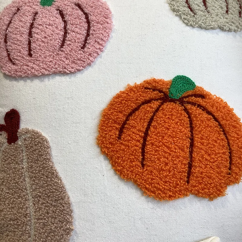 Cotton Flower Towel Embroidered Pumpkin Couch Cushion Cover 45x45cm Home Living Room Sofa Sample Room Decoration Pillow Cover