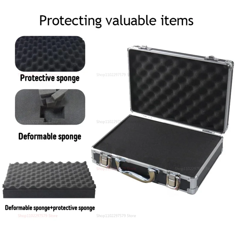 Aluminum Tool Box Portable Instrument Storage Case with Sponge Lining Impact Resistant Handheld Toolbox 30x17x8cm for Workshop