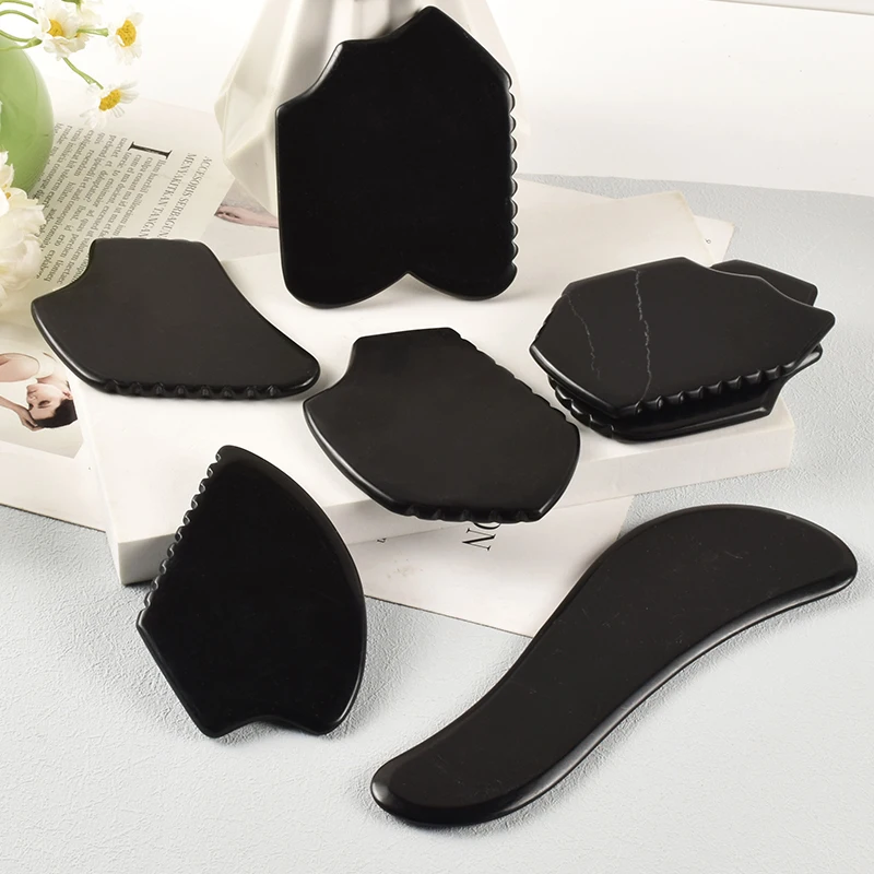 SPA Acupuncture Scraping Body Foot Back Face Neck Massager Beauty Guasha Board Black Bian Stone Gua Sha Massage Tools