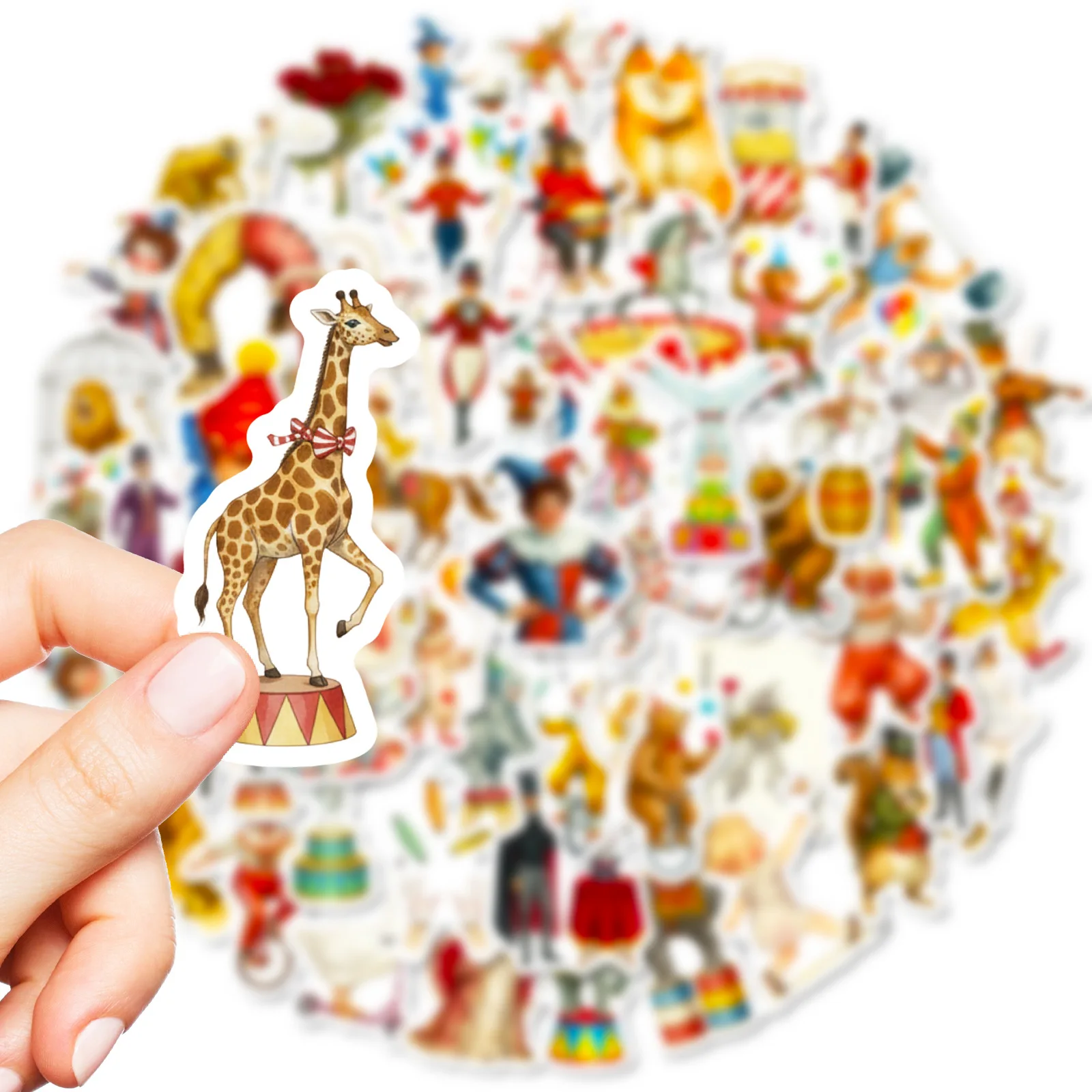56개 빈티지 서커스 테마 스티커 광대 동물 공연 DIY 방수 데칼 노트북 장식용