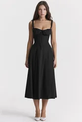 ICCLEK Milkmaid Summer French Lace Up A Line Sling Dress For Women Sleeveless Vestidos De Verano Para Mujer 2024 In Black