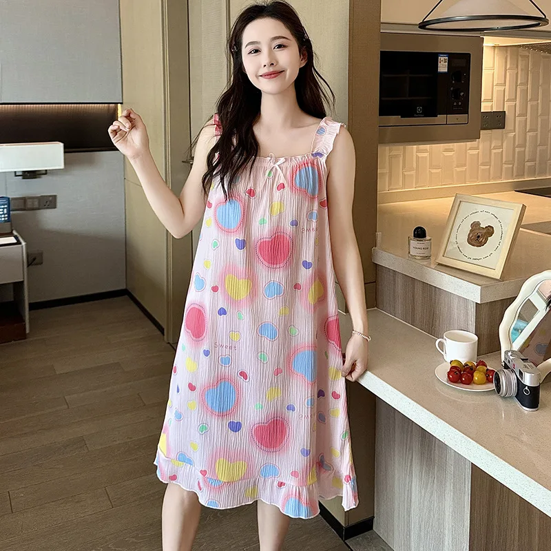 Summer Women Princess Style Camisole Nightgown Girls Cute Chest Pad Sleepshirts Lady Casual Sleeveless Ruffles Sling  Pajamas