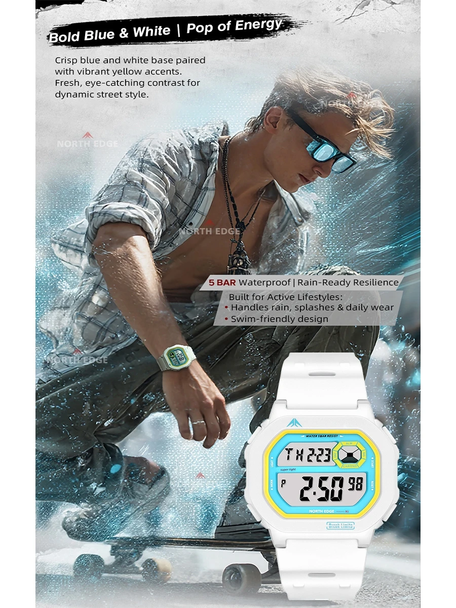NORTH EDGE X1 Square Screen Digital Watch 2025 Men Women Sportswatch Waterproof 50M Stopwatch Countdown Alarm Clock Reloj Hombre
