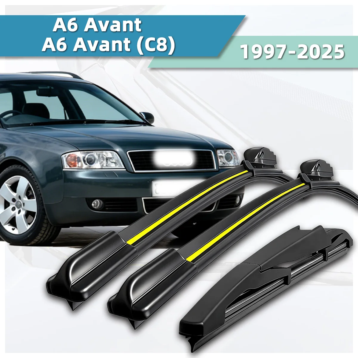 

3 шт. автомобильных дворников, подходят для Audi A6 Avant (C8) 1997-2001, с натуральными резиновыми вставками, аксессуары, передние и задние щетки стеклоочистителя