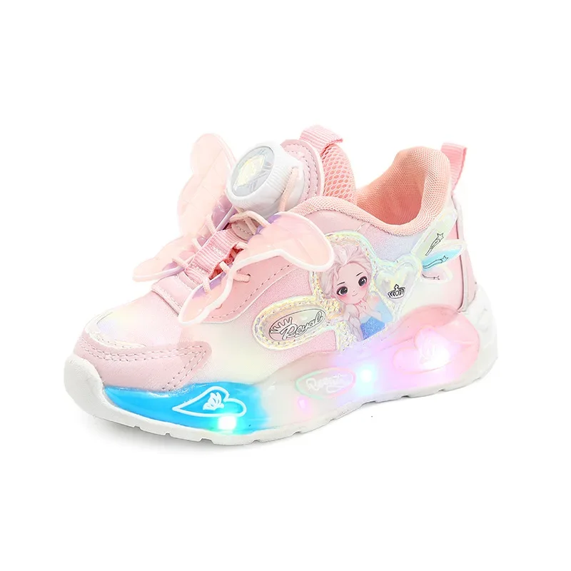 Disney girls spring new led light studentki obuwie casual s obrotowe buty z klamrami dziewczęce trampki obuwie casual